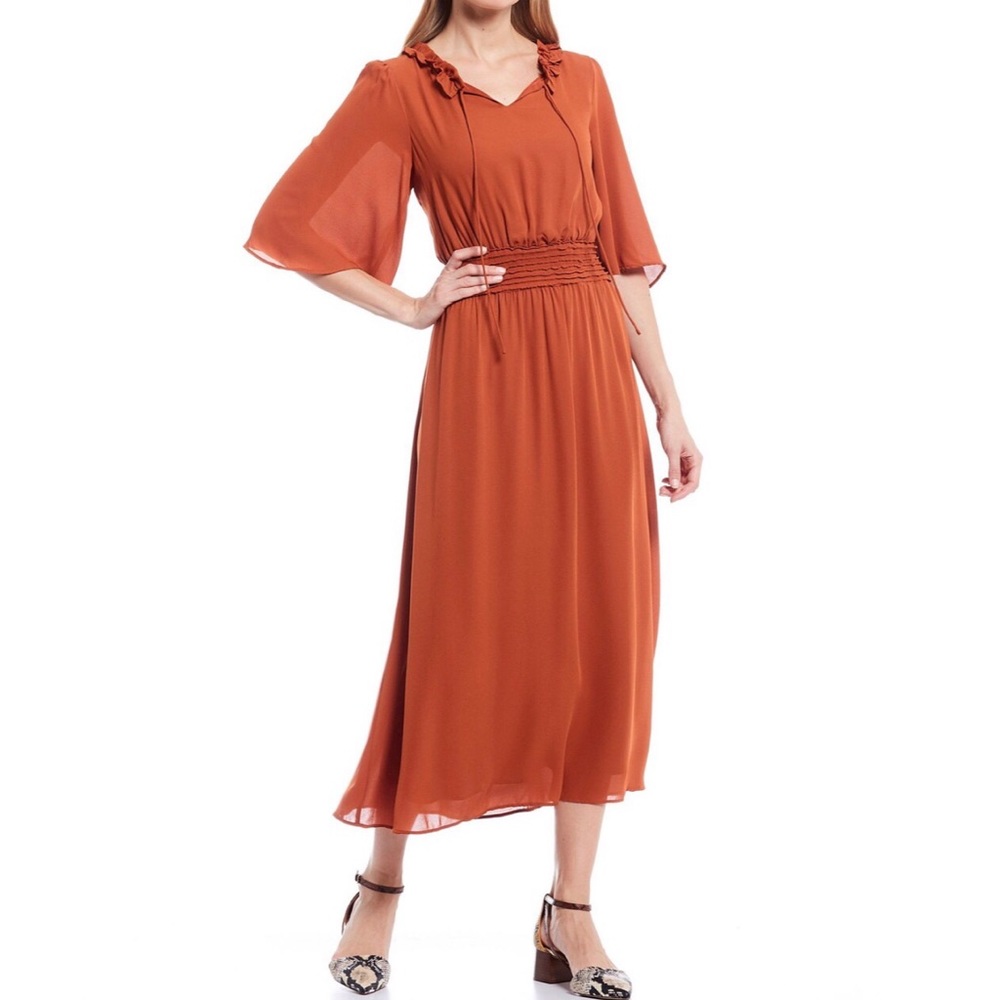 NEW Gibson Latimer Spice Midi Wide Sleeve Dress